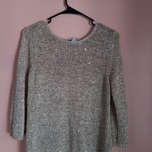 Chico's Platinum Sparkle| Pullover| 3/4 Sleeve Fitted